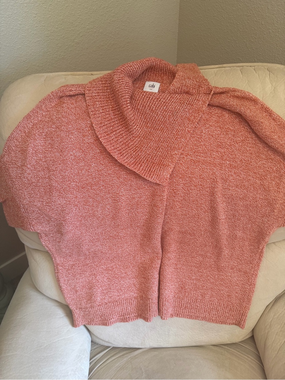 CAbi Rose Pink Short-Sleeve Turtleneck Sweater